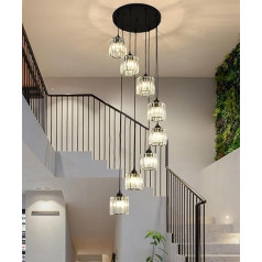 Kinbolas pakabinamas šviestuvas juodas 8 lemputės pakabinamas šviestuvas laiptai Crystal Lampshade LED pakabinamas šviestuvas valgomojo stalo lempa E27 lempos, kabančios valgomojo stalui valgomojo kambario laiptai miegamasis gyvenamasis kambarys