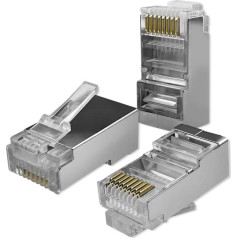 Praėjimo jungtis rj45 | cat5e | ftp | praėjimas | paauksuoti kontaktai | 100 vienetų