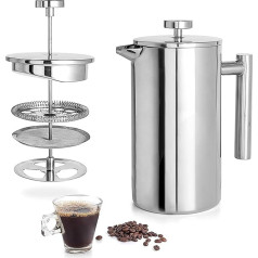 WIGUROE Cafetiere 350ml 2 puodeliai nerūdijančio plieno prancūziškos spaudos kavos aparatas 3 pakopų filtras Kavos spaudos presas su 2 papildomais filtrais Dvigubos sienelės izoliuotas prancūziškas