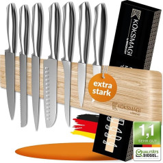 KÖKSMAGI® Bambuko magnetinė peilių juosta (40 cm) - magnetinis peilių bėgelis su itin stipriu magnetu sunkiems peiliams - lipnus (3M lipni juosta) ir priedai gręžimui