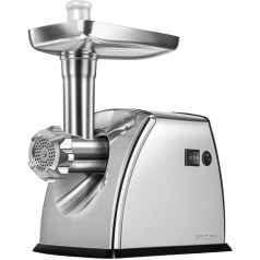 MPM MMM-07M elektrinė mėsmalė, profesionali, 3 perforuoti diskai 3 mm, 5 mm, 7 mm, nerūdijančio plieno dešrelių pildymo, grąžinimo funkcija, priedai ir nerūdijančio plieno ašmenys, 1800 W