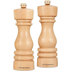 Cole & Mason H233008 London Salz und Pfeffermühle, 2er Set Manuell mit Einstellbar, Holz, 18cm, Precision+ mit Keramikmahlwerk und Carbonmahlwerk, Gewürzmühle, Mühlen für Salz, Pfeffer, Gewürze