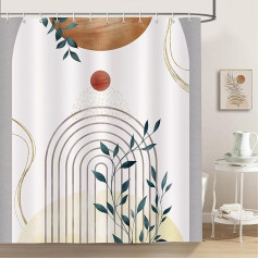Bonhause Dušo užuolaida Boho arka Saulės lapai Šiuolaikinis abstraktus menas Dušo užuolaidos 180 x 180 cm Anti-Mould Vandeniui atsparus poliesterio audinys plaunamas vonios užuolaida vonios kambariui su 12 kabliukų