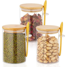 JIIKOOAI laikymo talpykla su sandariu dangteliu ir šaukštu, 18 oz/530 ml kavos talpykla iš hermetiško stiklo, stiklinė talpykla miltams, arbatai, cukrui ir prieskoniams, 3 vnt.
