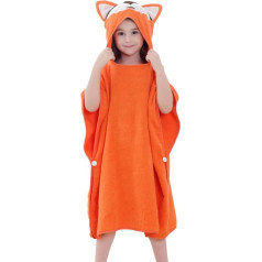 COOKY.D Unisex kūdikių mergaičių berniukų pončo vonios rankšluostis su gobtuvu, skirtas 0-6 metams 70x70cm oranžinė lapė