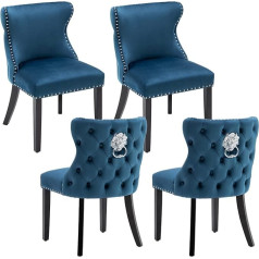 Chairus Velvetinės valgomojo kėdės, 4 komplektas, virtuvės kėdės, minkštos svetainės kėdės, be porankių, minkštos kėdės su medinėmis kojomis (mėlyna-4)