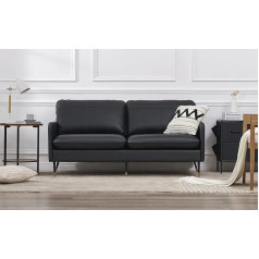 Z-Hom Modelis 002 Grūdintos odos sofa Minkšta 2 sėdimų / 3 sėdimų vietų sofa Šiuolaikinė sofa Prabangus klasikinis svetainės kambarys Miegamasis Butas Biuras (85 x 200 x 78 cm, juoda)