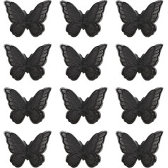 URROMA Drugelis Appliques Embellishments Juoda nėrinių Applique siuvimo drugeliai Appliques siuvimo dėmės siuvimo amatai 12 vienetų