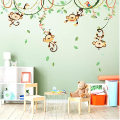 DECOWALL DW-1507S Jungle Monkey Wall Sticker Animals Sienų lipdukai Sienų dekoracijos gyvenamajam kambariui Miegamasis Vaikų kambarys Kūdikių kambarys Žaidimų kambarys
