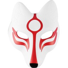 Happyyami Fox Japonijos Kabuki Kitsune kaukės Naujiena Helovino kostiumų vakarėlis Helovino maskarado pokylio reikmenys (balta ir raudona)
