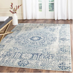 SAFAVIEH Evoke kolekcijos pereinamasis kilimas svetainei, valgomajam, miegamajam, trumpas plaukas, dramblio kaulo ir mėlyna, 91 x 152 cm