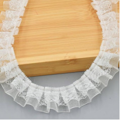 Nėrinių juosta, nėrinių apdaila, 5 jardų dvigubo sluoksnio nėrinių Ruffle juosta, derliaus nėrinių audinys, pjovimo DIY nėrinių juostelės vestuvių iškraipymų, Ruffle juosta, balta