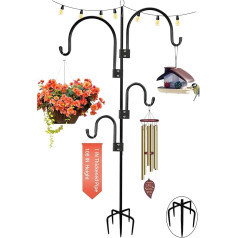 ADTSADDTO Sodo piemens kablys, 274 cm, 2,5 cm storio vamzdis, stiprus metalinis paukščių lesyklėlės stovas, 4 kabliukai ir šviesos stulpas, sodo stulpas augalų krepšeliams kabinti, vestuvėms