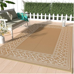 GENIMO Lauko vandeniui atsparus lauko kilimas Reversible Plastic Straw Rug Camping Mats for RV lauko apdaila Backyard Deck Balcony Picnic Brown and Beige