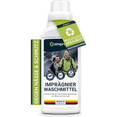 simprax® Tekstilės skalbimo impregnantas Pagaminta Vokietijoje - klimato požiūriu neutrali impregnavimo priemonė Aplinkai nekenksmingas skalbimo impregnantas funkcinei ir lauko tekstilei Gore-Tex skalbimo mašina arba