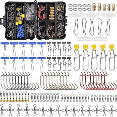 SHADDOCK Žvejybos reikmenų rinkinys 130 vienetų Žvejybos suktukai Snaps Set Asorti Jig kabliukai Žalvario vario svoriai Rolling Barrel Swivels Ball Bearing Swivels Snaps Žvejybos dovanų dėžutė