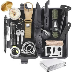 SurvivalKit 28in1 dovanos vyrams tėčiams vyrams paaugliams berniukams išgyvenimo įrankių ir įrangos priedų rinkiniai Kalėdiniai kojinių užpildai šeimoms lauko stovyklavimo žygių nuotykiai.