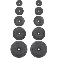Svorio plokštelės Aukštos kokybės plastikinis cementas 30 mm skylė Svorio pasirinkimas: 2 x 1,25 kg / 2 x 2,5 kg / 2 x 5 kg / 2 x 10 kg / 2 x 15 kg (2 x 10 kg)