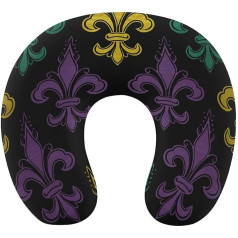 3D Fleur de Lis Mardi Gras Kelionės pagalvė Kaklo parama Atminties putų U formos pagalvė Minkšta patogi kelionių kaklo pagalvė Miego poilsio pagalvė Kelionių aksesuarai lėktuvui, automobiliui, biurui