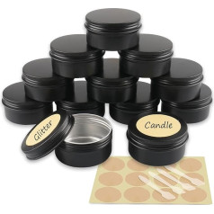 YANCAER Pakuotė 24 80 ml - skersmuo 68 mm x aukštis 36 mm Matinės juodos spalvos aliuminio tuščios skardinės su užsukamu dangteliu Apvali kelioninė skardinė Kremo skardinė Aliuminio skardinė, skirta žvakėms, kremui, kosmetikai 