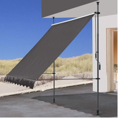 QUICK STAR Clamp markizė 250 x 130 cm Pilka Balkono markizė Apsauga nuo saulės Patalpų stogelis Reguliuojamas 200 - 290 cm aukščio markizė Balkonas Nereikia gręžti
