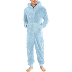 DondPO Jumpsuit Vyriškas megztinis pūkuotas vilnonis flanelinis kombinezonas Pižama Juokingas dygsnis Mielos žieminės pižamos Mielos vientisos vyriškos šiltos ilgos kostiumos, šviesiai mėlynos spalvos