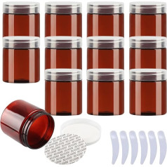 LusDoly Pack of 12 200 ml Brown Plastic Empty Cosmetics with Transparent Lids Jar Screw Can Tin Container for Lotion Cream Can, Face Cream Tepalmes