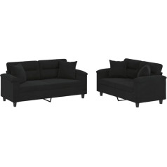 Vidaxl 2 dalių sofos komplektas, fotelis sofa su pagalvėlėmis, sofa svetainės sofa su porankiais, sofos komplekto dizainas sofos sėdimieji baldai minkšti baldai, juodas mikropluošto audinys