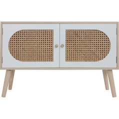 Rebecca Mobili RE6852 Svetainės spintelė Žemas staliukas 2 durys MDF rotango mediena Balta ruda Boho skandinaviškas stilius Matmenys V x Š x G: 52 x 80 x 30 cm