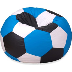 Egato 100 cm skersmens futbolo sėdimoji pagalvėlė, atpalaiduojanti kamuolio formos pagalvėlė su EPS karoliukų užpildu (mėlyna/juoda)-balta
