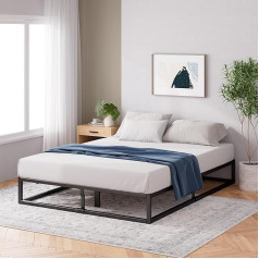 ‎Zinus ZINUS Joseph 25 cm Metalinio rėmo lova | Lentynų rėmas | Medinių skersinių atramos | Sandėliavimo vieta po lova | 140 x 200 cm | Juoda