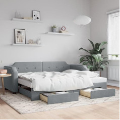 Lapooh 3197670 Išskleidžiama dienos lova su stalčiais, šviesiai pilka, 90 x 200 cm, audinys, Sofa lova, Sofa lova, paauglių lova, lovos rėmas, sofa lova