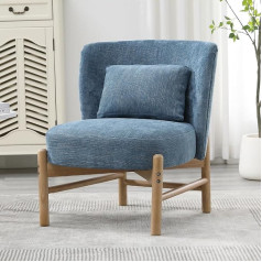 Chairus Minkštas fotelis Fotelis su apmušalais Chenille Lounge Chair for Living Room Armless Recliner Chair with Solid Wood Legs Miegamojo balkonas (mėlyna)