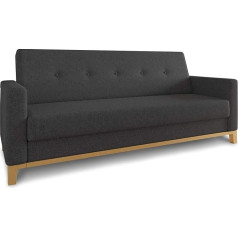 Sofnet Medinė sofa su miego funkcija - sofa-lova su lovos dėže, sofa-lova, medžio masyvo, minkšta sofa su medinėmis kojelėmis, sofos komplektas, sofa (juoda (Twist 23))