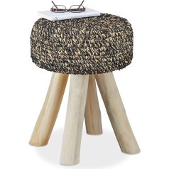 Relaxdays Tiko medžio taburetė, 120 kg keliamoji galia, ilgaamžis pufas, apvalus paminkštintas pėdkelnis HxŠxVxD: 48 x 38 x 38 cm, juodai smėlio spalvos