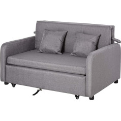 Homcom Sofa lova su laikymo vieta, metamoji pagalvėlė, porankis, 2 sėdimų vietų sofa su miego funkcija, lininė išvaizda, paminkštinta sofa su ratukais, skirta svetainei, miegamajam, pilka