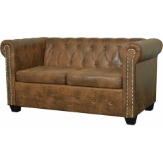 Guyana Česterfildo sofa 2 vietų dirbtinės odos rudos spalvos maža sofa paauglio kambariui