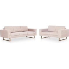 Gecheer 2 dalių sofos komplektas Sofos-lovos su atlošo ir sėdynės pagalvėlėmis, sodo sofa Sodo baldų komplektas Kėdė, 2-3 vietų sofa svetainei, medinis rėmas ir audinys, kreminės spalvos