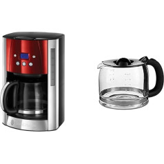 Russell Hobbs Luna Luna 23240-56 Skaitmeninis raudonos spalvos kavos aparatas + Russell Hobbs atsarginis stiklinis indelis 700131