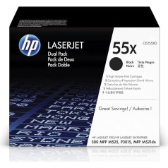 HP 55X 2 pakuotės didelio našumo juodos spalvos originalios 