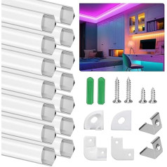 Ykall LED profilis, LED aliuminio profilis 14 x 1 m, V formos LED kanalai LED juostelėms, LED juostelės profilis ir difuzorius tobulai šviesai, su kampine jungtimi, galiniais dangteliais, varžtais ir tvirtinimo spaustukais