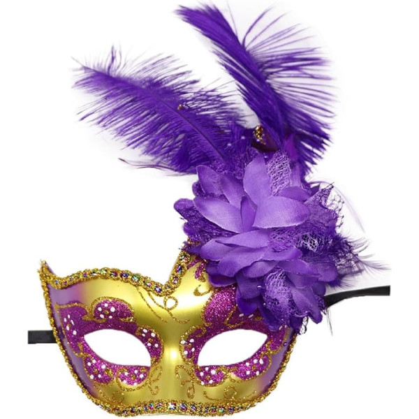 NICEYEA Damen Federmaske Venezianische Halloween Karneval Kostüme Party Ball Abschlussball Maske Frauen Feder Maske Cosplay Augenmaske Gesichtsmaske mit Glitzer und Federn