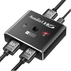 8K HDMI perjungiklis Splitter, avedio nuorodos Aliuminio dvikryptis HDMI jungiklis 2 in 1 Out arba 1 in 2 Out, HDMI 2.1 perjungiklis Splitter palaiko 8K 4K, skirtas PS5/4 HDTV