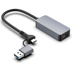 2.5G USB LAN adapteris, 2-in-1 USB-C Ethernet laidinio tinklo adapteris 100/1000/2500Mbps LAN adapteris PS5, Switch, Steam Deck, XPS, TV dėžutė, iPad, MacBook, išmanusis telefonas, planšetinis kompiuteris, nešiojamasis kompiuteris