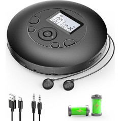 DESOBRY Nešiojamasis CD grotuvas, asmeninis CD grotuvas, 7 valandų baterija, kompaktiškas Discman CD grotuvas su ausinėmis, užrakto laikymo funkcija ir apsauga nuo pasimetimo, automobilinis CD grotuvas su AUX jungtimi