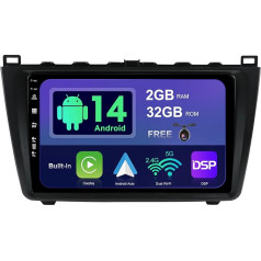 SXAUTO Android 14 Autoradio für Mazda 6 Rui Wing (2007-2012) - Belaidis CarPlay/Android Auto - Rikiuotės kamera - 2G+32G - Lenkradsteuerung DAB Fast-Boot WiFi DSP Bluetooth5.0 WiFi - 2 Din IPS 9 Zoll