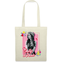 Spreadshirt Emily Paryžiuje Emily juodai baltas paveikslas su gėlėmis Audinys krepšys