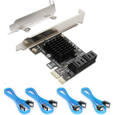 SATA kortelė, PCIE 3.0, 4 prievadai su 4 SATA kabeliais, SATA valdiklio išplėtimo kortelė su žemo profilio laikikliu, neperkraunama, paleidžiama kaip sistemos kietasis diskas