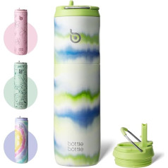 BOTTLE BOTTLE Izoliuotas 680 ml vandens butelis su šiaudeliu, dangteliu ir rankena sportui, kelionėms, treniruoklių salei, nerūdijančio plieno vandens butelis, dvigubos sienelės metalinis termosas, atsparus pratekėjimui (rūkas)