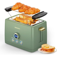 Toaster 2 Scheiben, ZACHVO Toaster mit Brötchenaufsatz, 6 Bräunungsstufe, 850W Herausnehmbare Krümelschublade, LED-Bildschirm, High Lift, Aufwärmen, Auftauen, Abbrechen Funktion